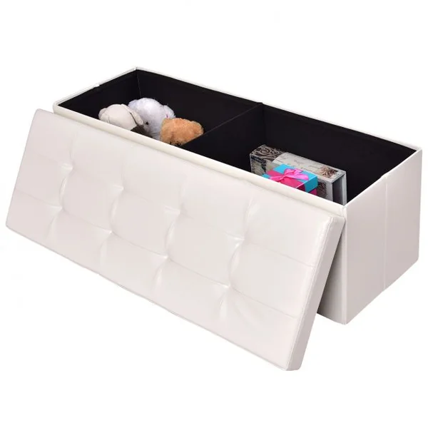 Coffre siège de rangement tabouret pouf banc pliable Blanc