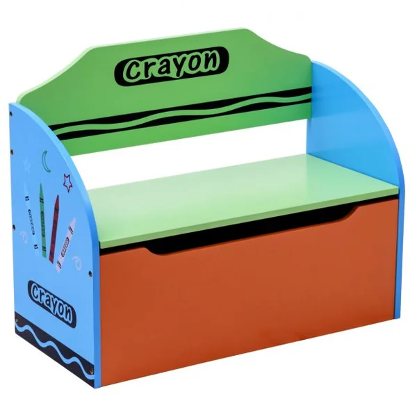 Coffre à jouets Coffre de rangement pour enfant en bois avec couvercle, MDF et métal, 60 x 28 x 48 cm, multicolore