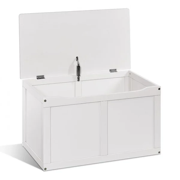 Coffre à Jouets pour Enfant Coffre de Rangement à Couvercle Rabattable en Bois + Peinture Ecologique 72x41x43cm Blanc