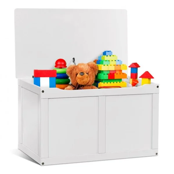 Coffre à Jouets pour Enfant Coffre de Rangement à Couvercle Rabattable en Bois + Peinture Ecologique 72x41x43cm Blanc