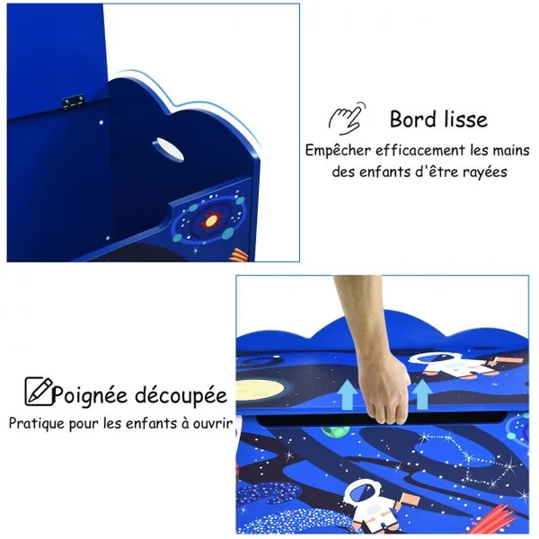 Coffre à Jouets Robuste Coffre et Banc de Rangement pour Chambre d’Enfants en Mdf 70x42x45cm Motif Espace
