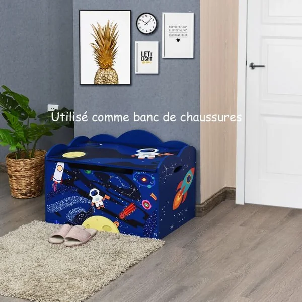 Coffre à Jouets Robuste Coffre et Banc de Rangement pour Chambre d’Enfants en Mdf 70x42x45cm Motif Espace
