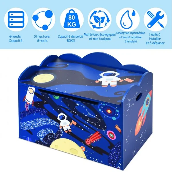 Coffre à Jouets Robuste Coffre et Banc de Rangement pour Chambre d’Enfants en Mdf 70x42x45cm Motif Espace