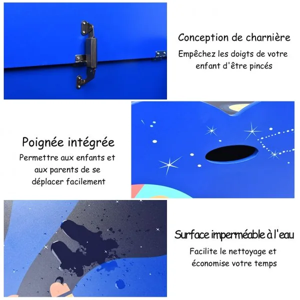 Coffre à Jouets Robuste Coffre et Banc de Rangement pour Chambre d’Enfants en Mdf 70x42x45cm Motif Espace