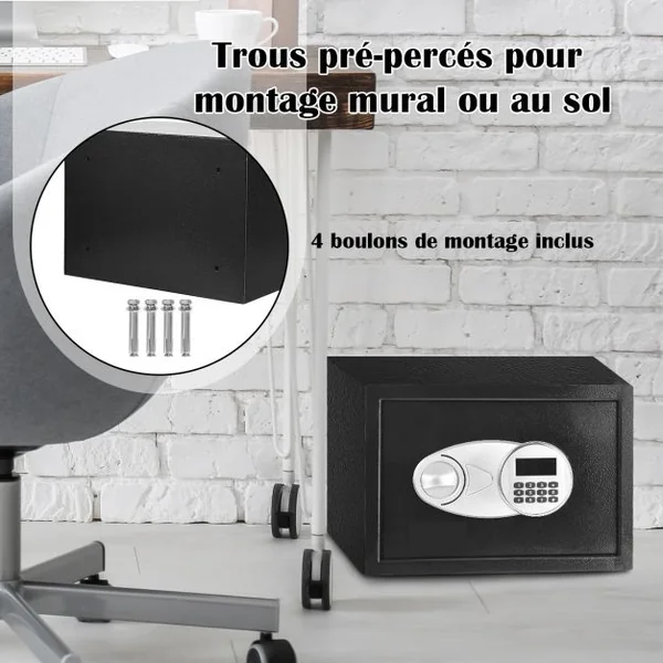 Coffre-fort de Sécurité à 2 Niveaux Coffre-fort d’Armoire avec Clavier Numérique 2 clés en Acier, 35x25x25cm Noir