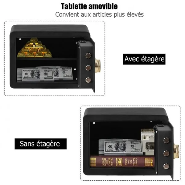 Coffre-Fort à Serrure Electronique LCD écran Tactile à 2 Niveaux avec 2 Clés Lumière LED Intérieure
