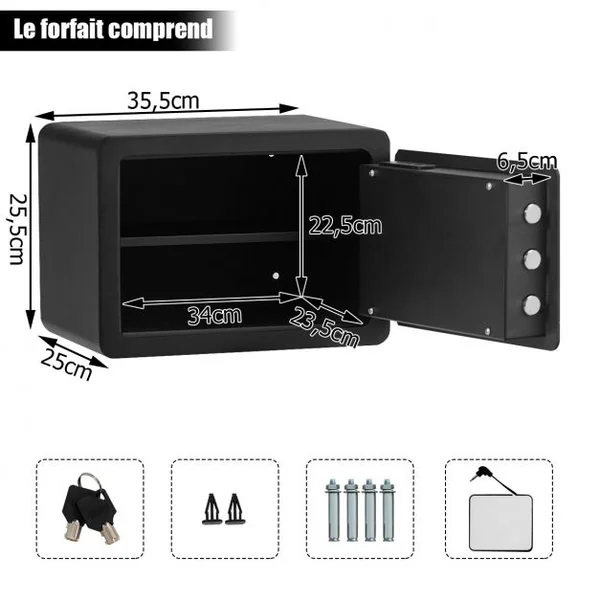 Coffre-Fort à Serrure Electronique LCD écran Tactile à 2 Niveaux avec 2 Clés Lumière LED Intérieure