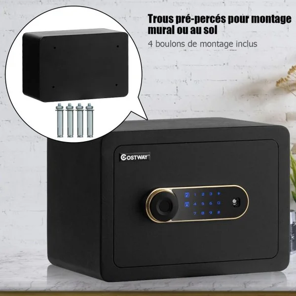 Coffre-Fort à Serrure Electronique LCD écran Tactile à 2 Niveaux avec 2 Clés Lumière LED Intérieure