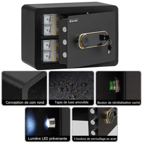 Coffre-Fort à Serrure Electronique LCD écran Tactile à 2 Niveaux avec 2 Clés Lumière LED Intérieure