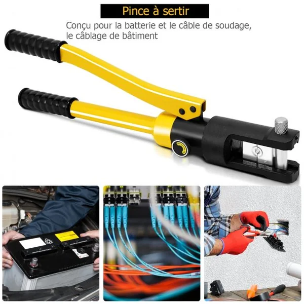 Coffret de Pince à Sertir Hydraulique Outil de Sertissage Professionnelle 16 T Rotation 180°11 Têtes Sertissage 22mm