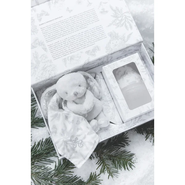 Coffret Doudou et biberon toile de Jouy grise Elhée x Tartine et Chocolat - Soins Bébé Naturels & Produits Maman Après Naissance