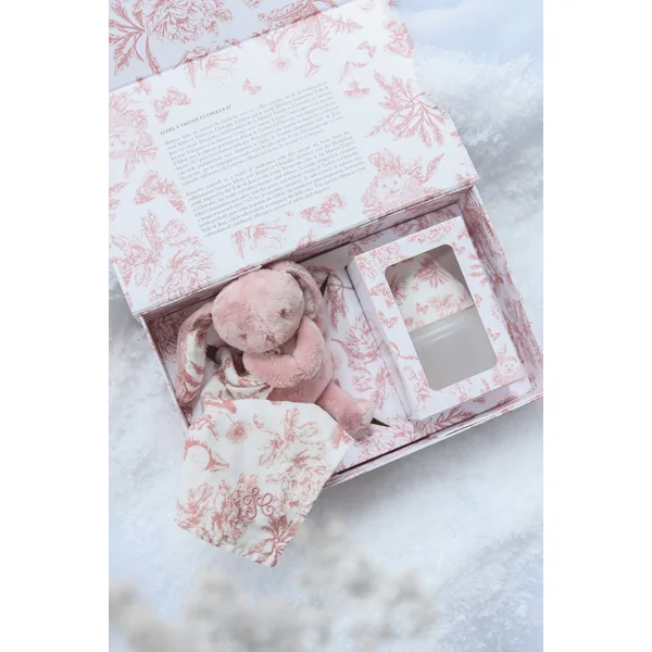 Coffret Doudou et biberon toile de Jouy rose Elhée x Tartine et Chocolat - Soins Bébé Naturels & Produits Maman Après Naissance