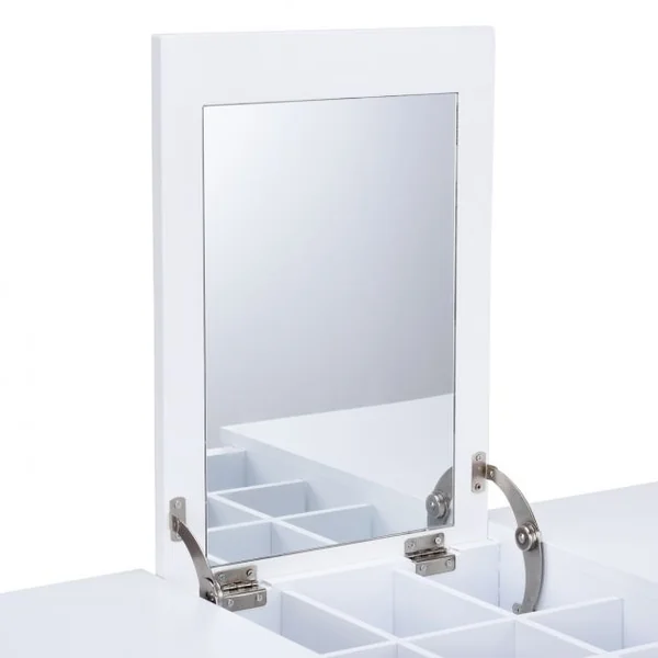Coiffeuse de maquillage multifonctionnel avec miroir rabattable avec boîte de rangement cachée 2 Tiroirs en MDF 112x48x82cm, Blanc