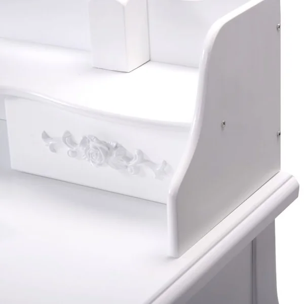 Coiffeuse et tabouret avec miroir pivotant Table de maquillage pour chambre salle de bain, 4 tiroirs en MDF laqué blanc