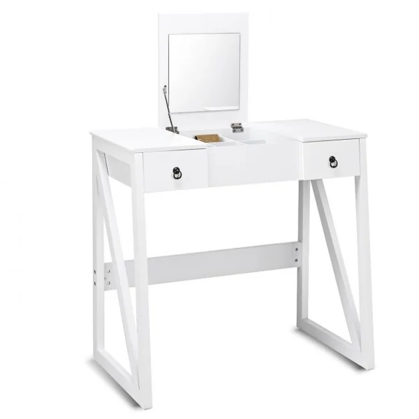 Coiffeuse et tabouret Table de Maquillage Style moderne avec Miroir et Grand Capacité de Rangement, 80x40x76cm, Blanc