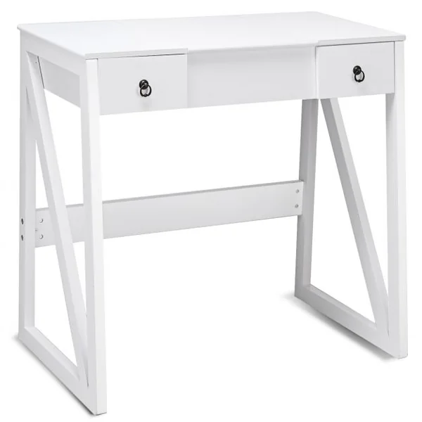 Coiffeuse et tabouret Table de Maquillage Style moderne avec Miroir et Grand Capacité de Rangement, 80x40x76cm, Blanc