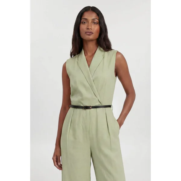 Combinaison-pantalon Large Ceinturée Ajustée En Viscose Lin Premium
