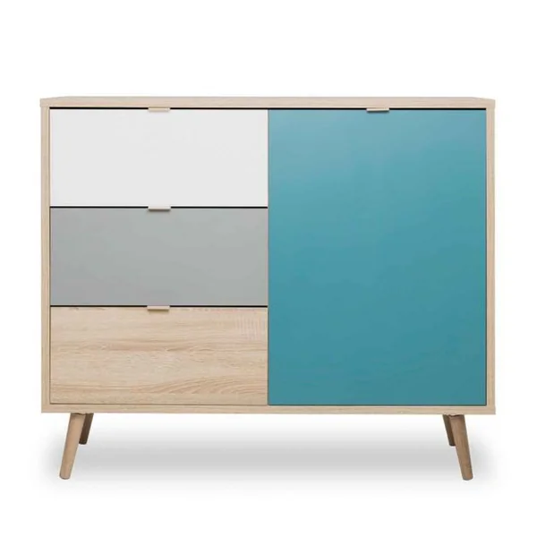 Commode en bois Meuble de Rangement de Style Scandinave avec 3 Tiroirs et 1 Armoire Latérale
