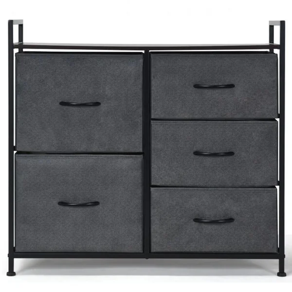 Commode à 5 Tiroirs Amovibles Armoire Basse à Tiroirs en Tissu Cadre en Fer et Mdf Capacité 50kg83x29x77cm Brun Café