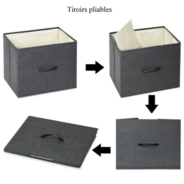 Commode à 5 Tiroirs Amovibles Armoire Basse à Tiroirs en Tissu Cadre en Fer et Mdf Capacité 50kg83x29x77cm Brun Café