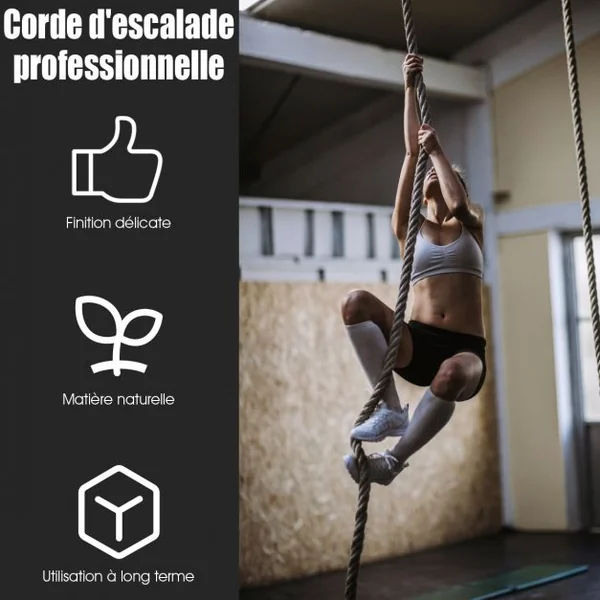 Corde de Chanvre 3M Diamètre de 38MM Corde de Sport en Jute Poignées en Caoutchouc