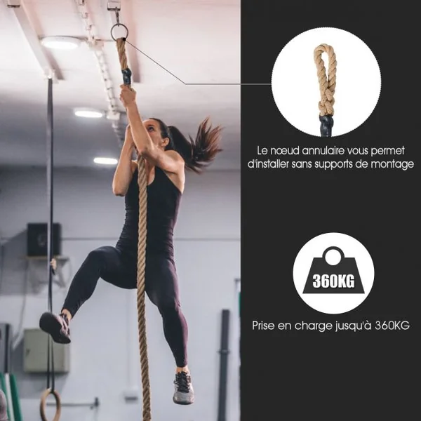 Corde de Chanvre 4,5M Diamètre de 38MM Corde de Sport en Jute Poignées en Caoutchouc