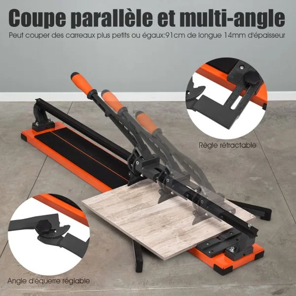 Coupe Carrelage Manuel Longueur de Coupe 910mm Découpeuse en Céramique Épaisseur de Coupe 14mm Angle Réglable 0°-60°