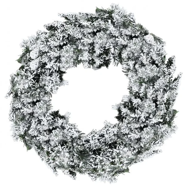 Couronne de Noël Décorative avec 50 Lumières Led Batterie Sans Fil en Pvc et Métal 60x183cm Blanc et Vert