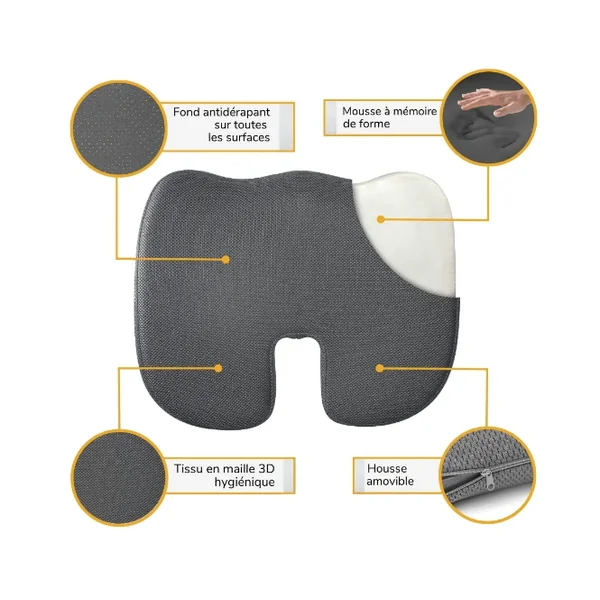 COUSSIN COCCYX ERGONOMIQUE EN FORME DE U-COUSSIN FESSIER- INPHYSIO - Oplus Médical