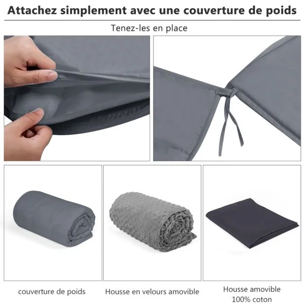 Couverture Lestée 6,82KG 203x152cm avec 2 Housses de Couette Amovibles Gris