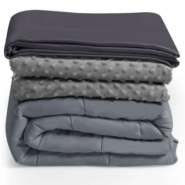 Couverture Lestée 9,1KG 203x152cm avec 2 Housses de Couette Amovibles Gris