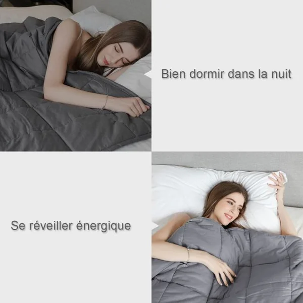 Couverture Pondérée Couverture Anti-stress pour Adultes et Enfants Coton perles de Verre Polyester, 122x185cm, Gris