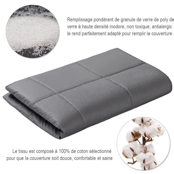 Couverture Pondérée Couverture Anti-stress pour Adultes et Enfants Coton perles de Verre Polyester, 122x185cm, Gris