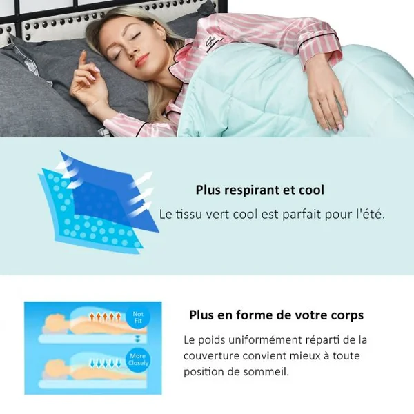 Couverture Pondérée de 5 kg pour Adultes 7 Couches 8 Boucles avec Perles de Verre en Polyester, 104x152cm, Vert