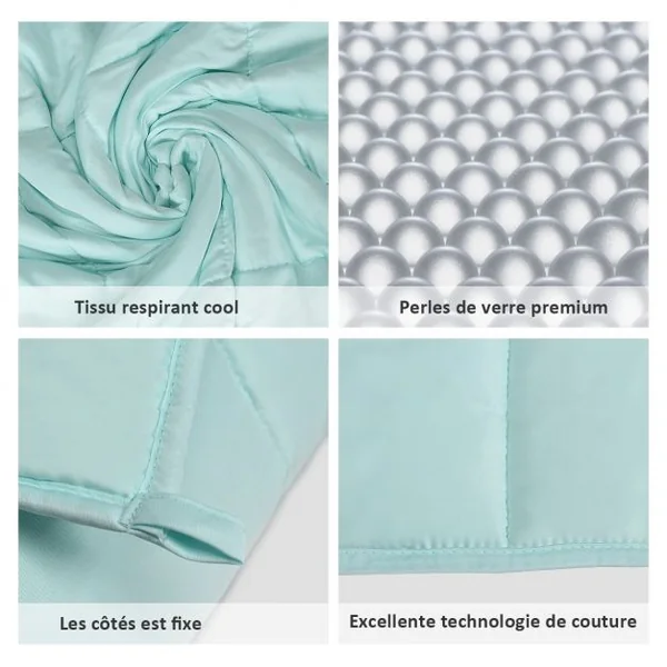Couverture Pondérée de 5 kg pour Adultes 7 Couches 8 Boucles avec Perles de Verre en Polyester, 104x152cm, Vert