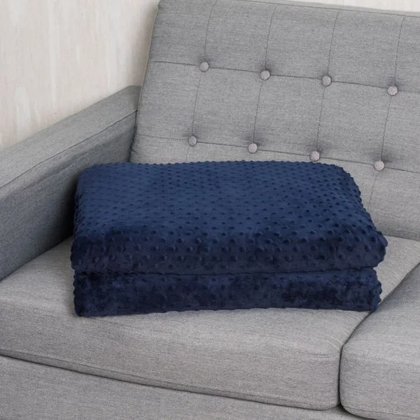 Couverture Pondérée Lestée 85 Kg Housse Amovible 8 Boucles en Coton et Perles de Verre 122x183cm Bleu et Gris Foncé