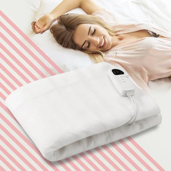 Couverture électrique chauffante Lavable réglable en température et minuterie en Polyester 190x90cm Blanc