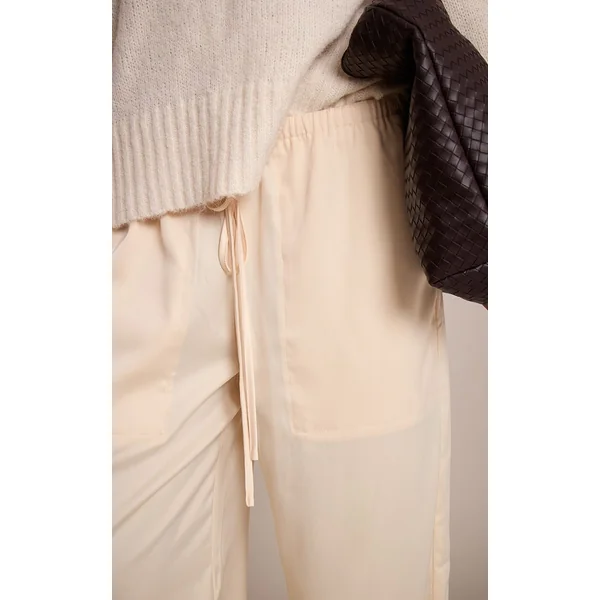 Crème Au Beurre Pantalon Large Taille Basse En Satin Avec Cordon De Serrage