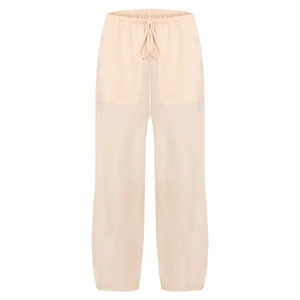 Crème Au Beurre Pantalon Large Taille Basse En Satin Avec Cordon De Serrage