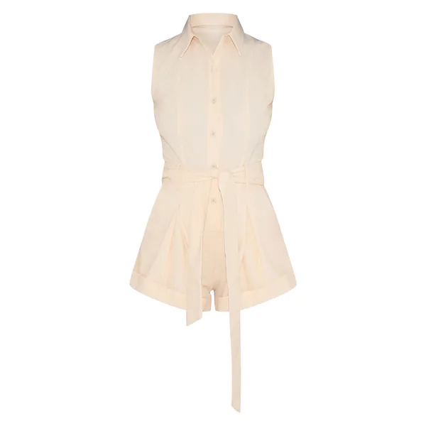 Crème Combi-short Sans Manches En Tissu Tissé Avec Poches