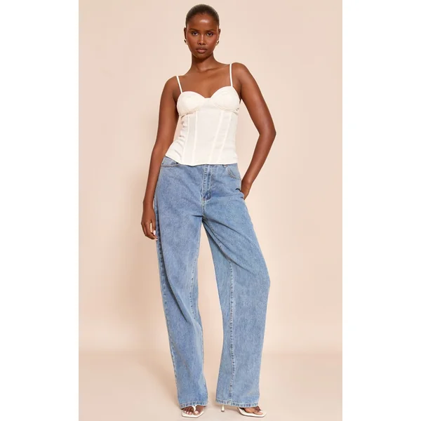 Crème Corset Long Texturé À Bretelles