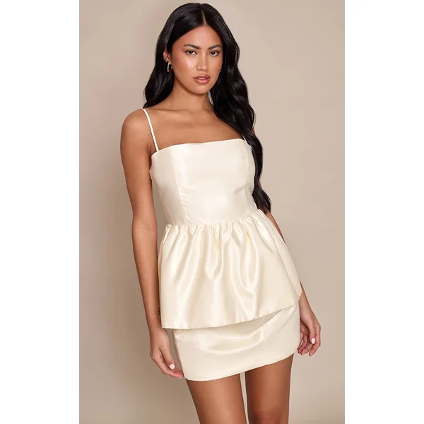 Crème Ensemble Coordonné Jupe Mini Moulante En Satin