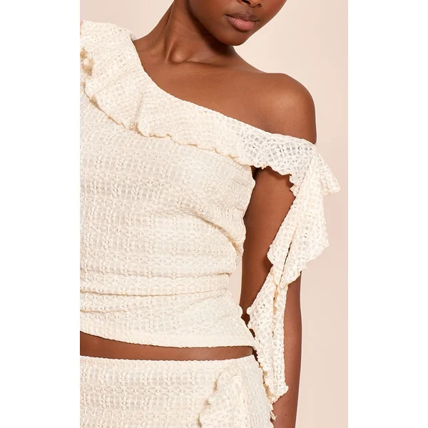 Crème Ensemble Haut En Dentelle À Encolure Asymétrique