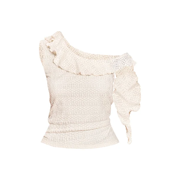 Crème Ensemble Haut En Dentelle À Encolure Asymétrique