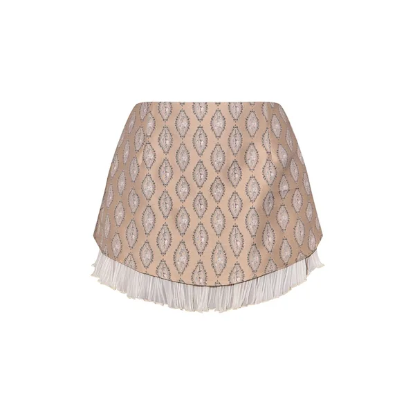 Crème Ensemble Jupe Mini À Volant Et Broderie Tissée Coordonné