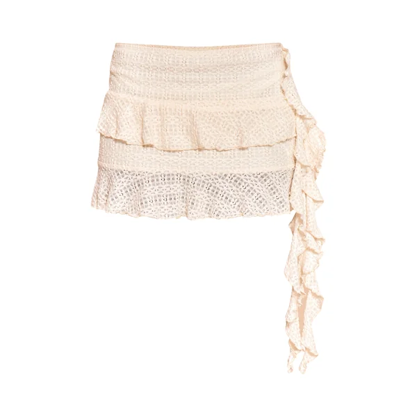 Crème Ensemble Mini-jupe En Dentelle À Détail Volants