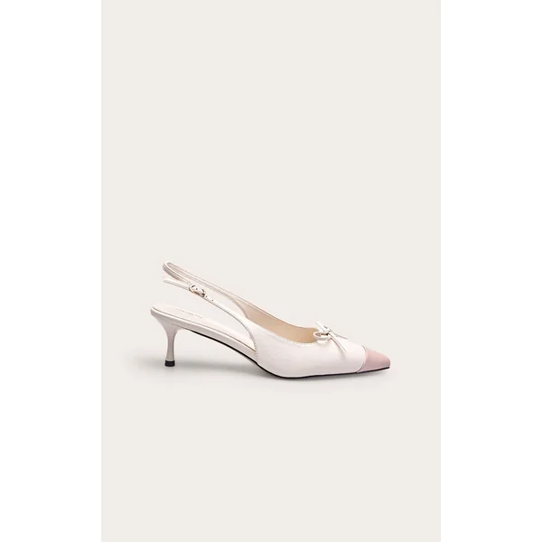 Crème Escarpin Slingback À Talon Chaton En Synthétiquecuir Avec Bout Contrasté