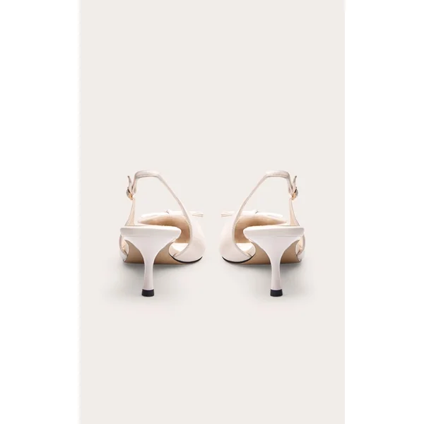 Crème Escarpin Slingback À Talon Chaton En Synthétiquecuir Avec Bout Contrasté