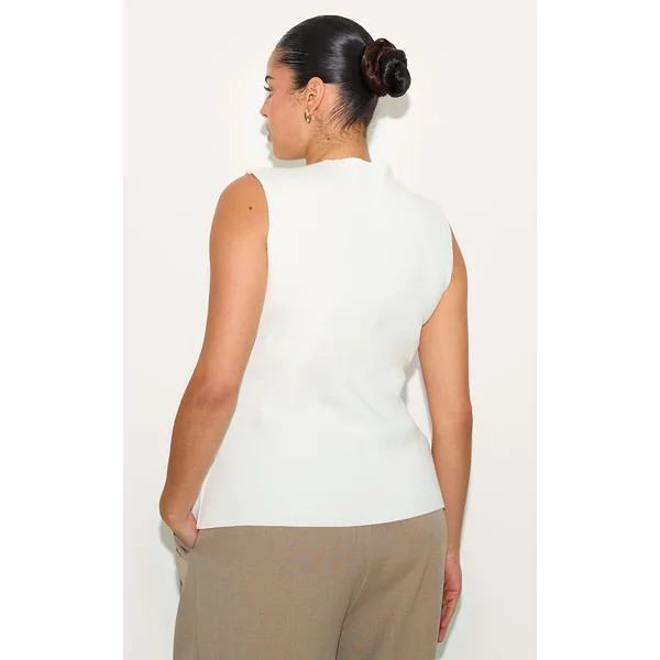 Crème Gilet Grande Taille En Maille Compacte Boutonné
