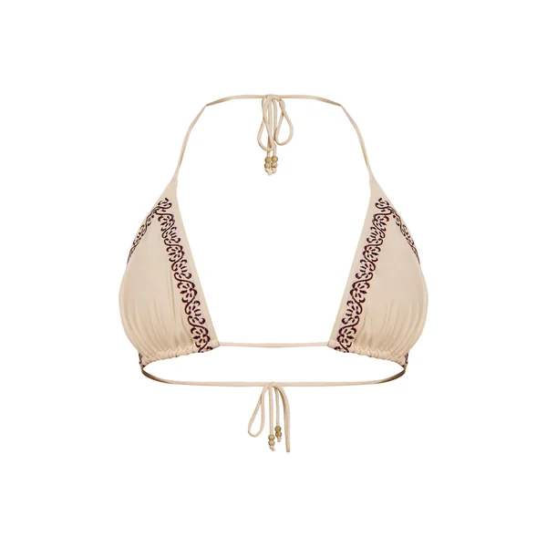 Crème Haut De Bikini Triangle Chocolat Avec Perles Brodées